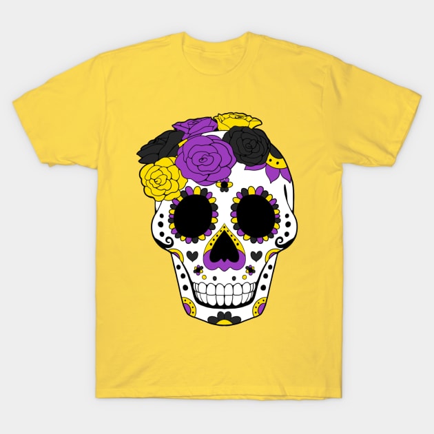 NonBinary | NB Pride - SugarSkulls Dia de los Muertos T-Shirt by celestinaart